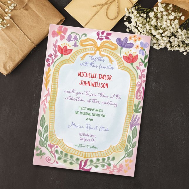 Unique Whimsical Floral Fun Colourful Hand Drawn  Invitation (Unique Whimsical Floral Fun Colorful Hand Drawn Invitation)