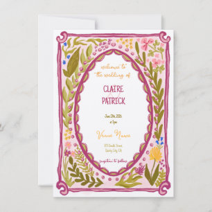 Unique Whimsical Floral Quirky Doodle Hand Drawn  Invitation