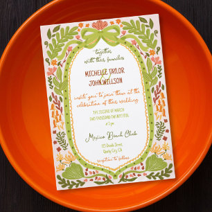 Unique Whimsical Floral Quirky Doodle Hand Drawn  Invitation