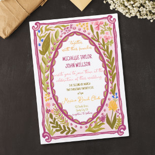 Unique Whimsical Floral Quirky Doodle Hand Drawn  Invitation