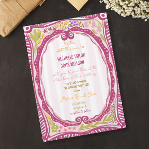 Unique Whimsical Floral Quirky Doodle Hand Drawn  Invitation