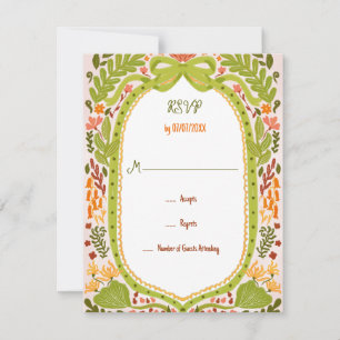 Unique Whimsical Floral Quirky Doodle Hand Drawn  RSVP Card