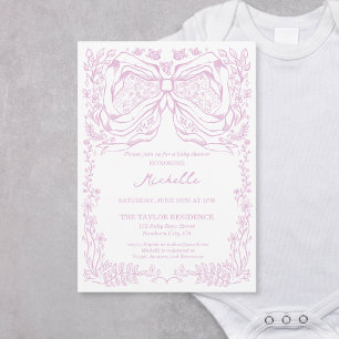 Unique Whimsical Hand Drawn Classic Baby Girl Invitation