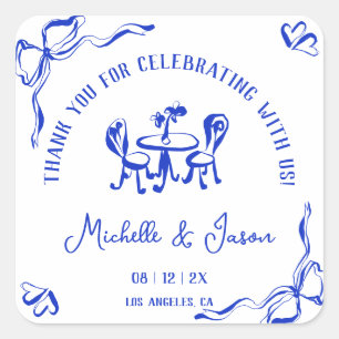 Unique Whimsical Hand Drawn French Bow Thank You Square Sticker