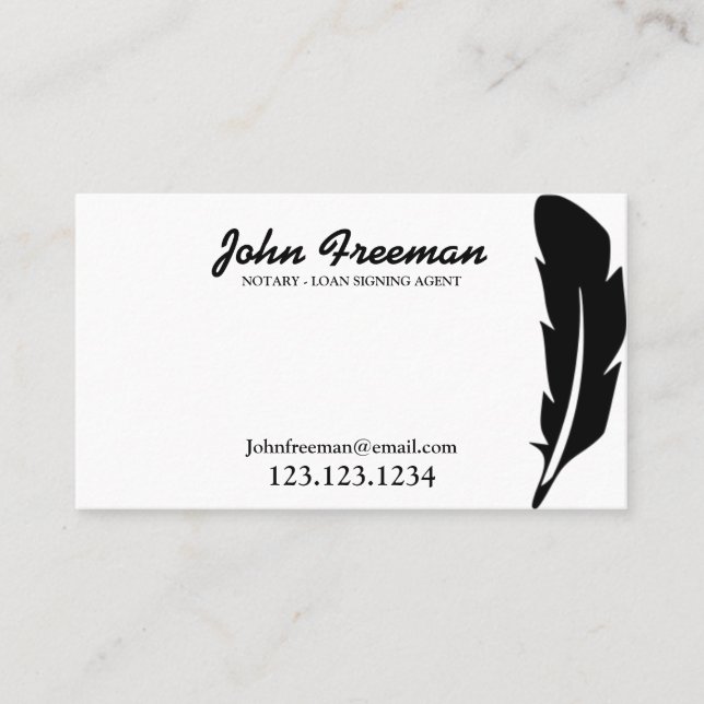 Unique White and Black Notary Loan Signing Agent Business Card (Front)