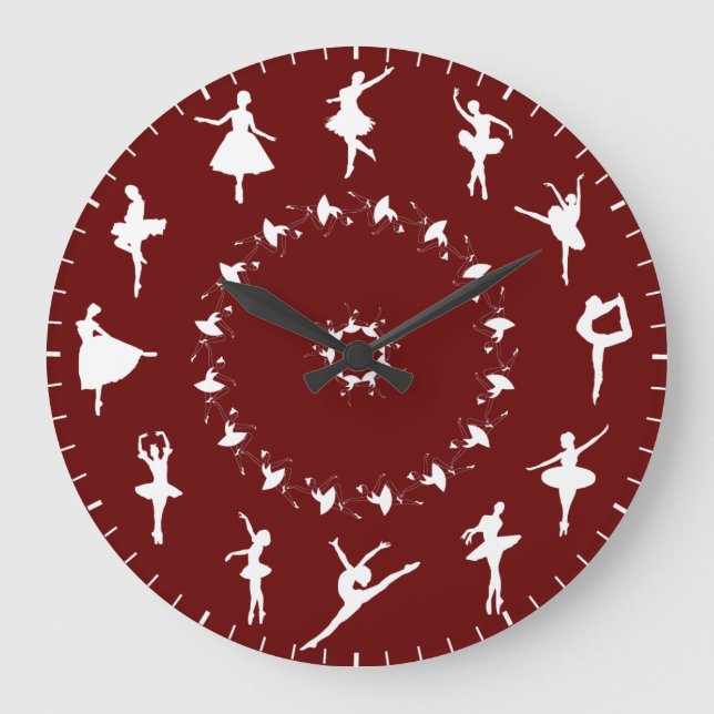 Unique White Ballerina Silhouettes Themed Large Clock (Front)