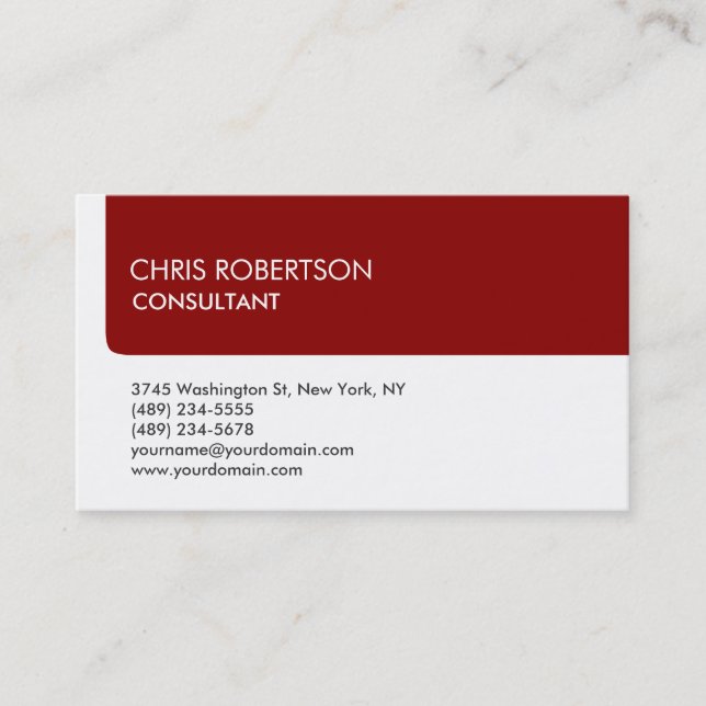Unique White Dark Red Stripe Attractive Business Card (Front)