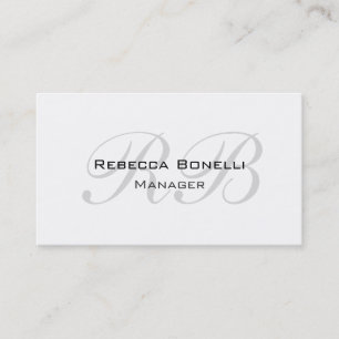 Unique White Grey Script Monogram Manager Business Card