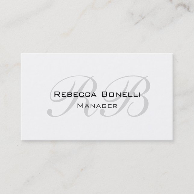 Unique White Grey Script Monogram Manager Business Card (Front)