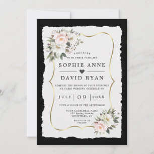 Unique White Pink Flowers Gold Wedding Invitation