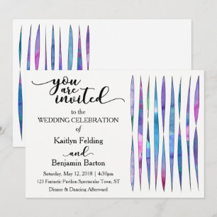 Unique White Purple, Pink, Blue Watercolor Wedding Invitation
