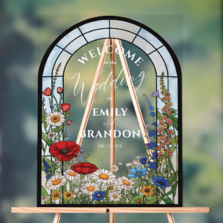 Unique Wildflower Stained Glass Wedding Welcome Acrylic Sign