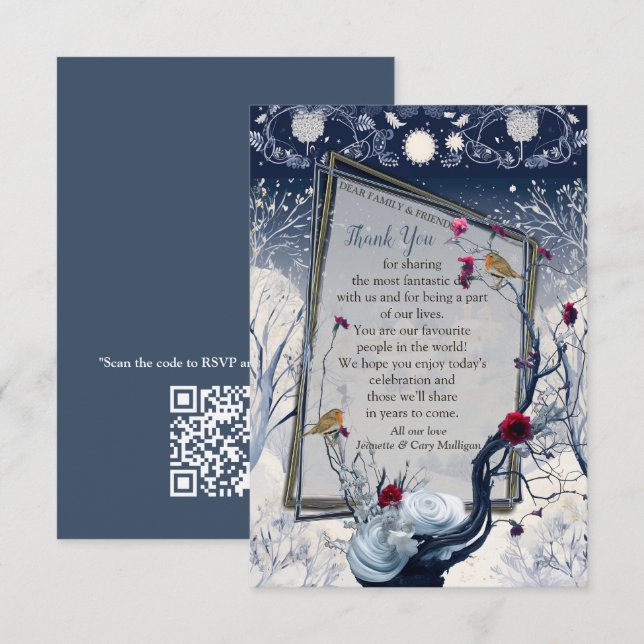 Unique winter Ikabana Festive Thank you RSVP Card (Front/Back)