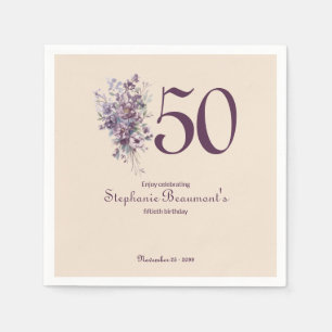 Unique Woman's Plum Cream Floral 50th Birthday Napkin