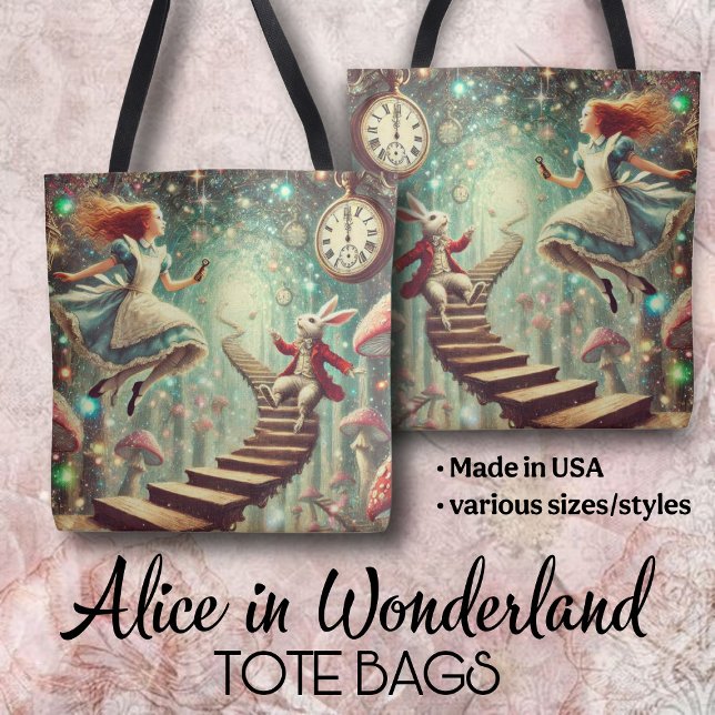 Unique Wonderland Art Alice Rabbit Hole Tote Bag (Creator Uploaded)