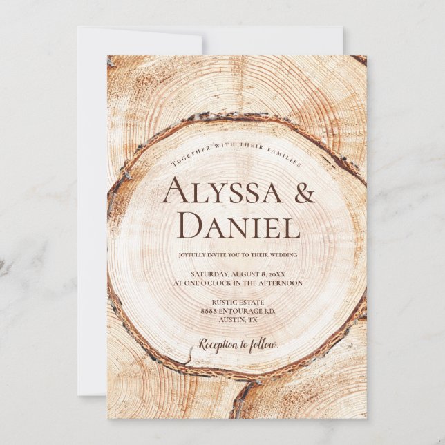 Unique Wood Barn Tree bark Rustic Wedding Custom Invitation (Front)
