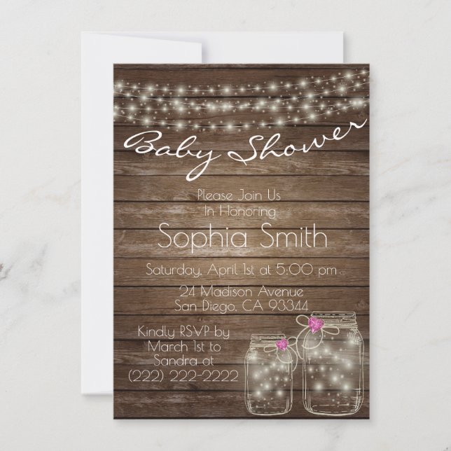 Unique Wood Rustic Mason Jar Baby Shower Invitation (Front)