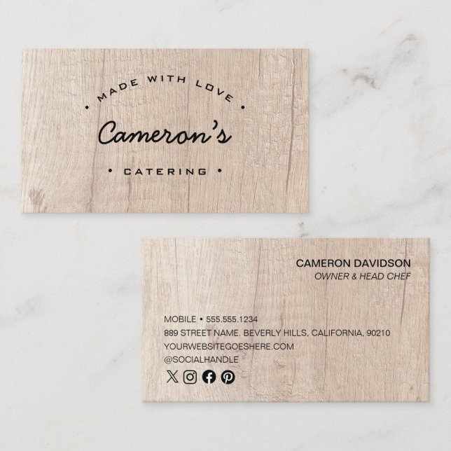 Unique Wood Style Customisable Catering Business  Business Card (Front/Back)