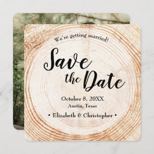Unique Wood Tree Bark Custom Photo Wedding Invitation