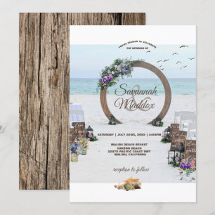 Unique Wooden Arbor Beach Flowers Wedding Invitation