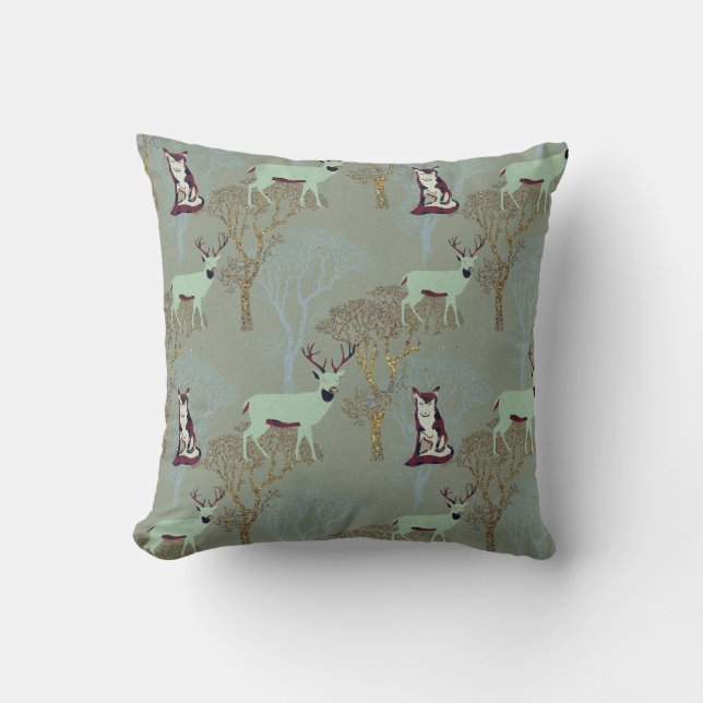 Unique Woodland Animals Buffalo Plaid Customisable Cushion (Front)
