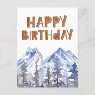 Unique Woodland Winter Forest "Happy Birthday" Postcard