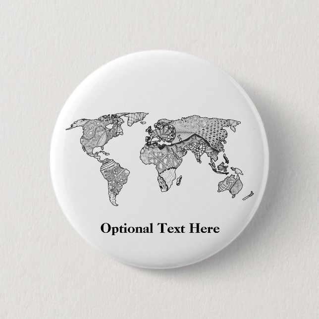 Unique World Map Art Doodle 6 Cm Round Badge (Front)