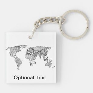 Unique World Map Art Doodle Key Ring