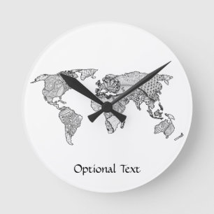 Unique World Map Art Doodle Round Clock