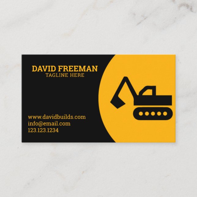 Unique Yellow and Black Excavator Construction Business Card (Front)