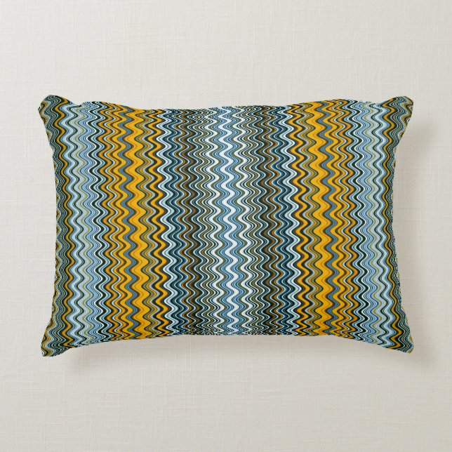 Unique Yellow and Blue Wavy Stripes Decorative Cushion (Front)