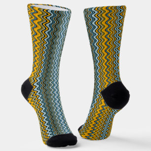 Unique Yellow and Blue Wavy Stripes Socks
