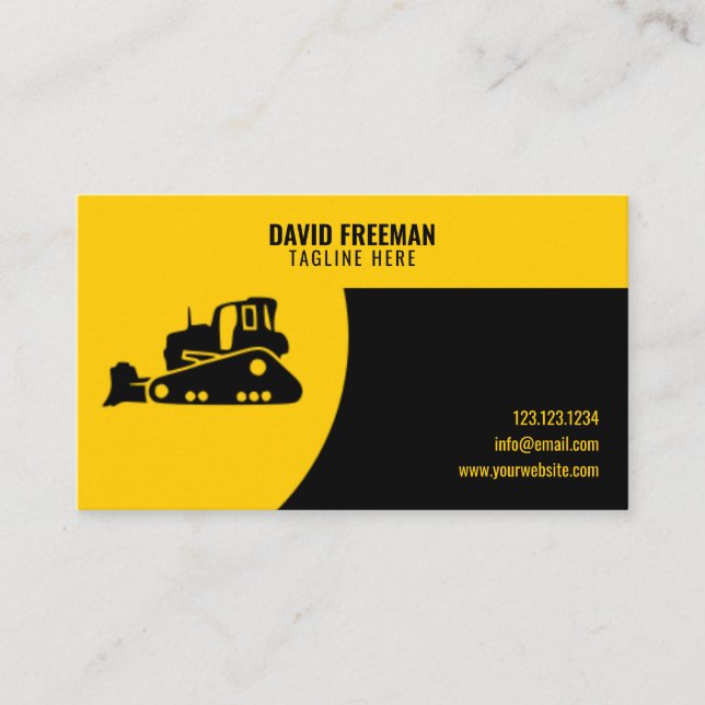 Unique Yellow & Black Construction Bulldozer Business Card (Front)