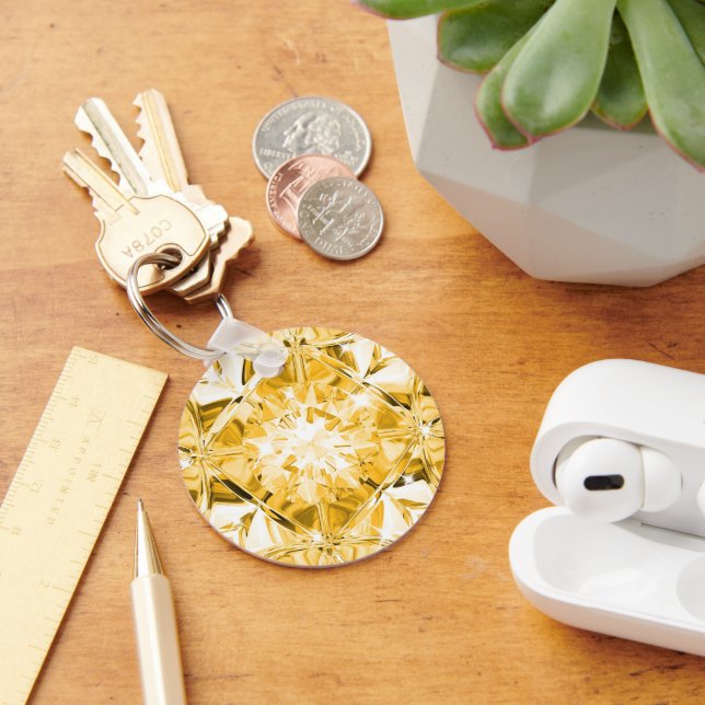 Unique Yellow Diamond Custom Name Modern Key Ring (Desk)