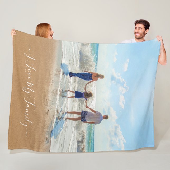 Unique Your Own Design Photo Text I Love My Family Fleece Blanket (In Situ)