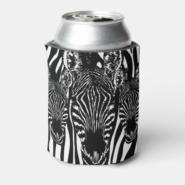 Unique Zebra Head on Zebra Print Can Cooler (Can Back)