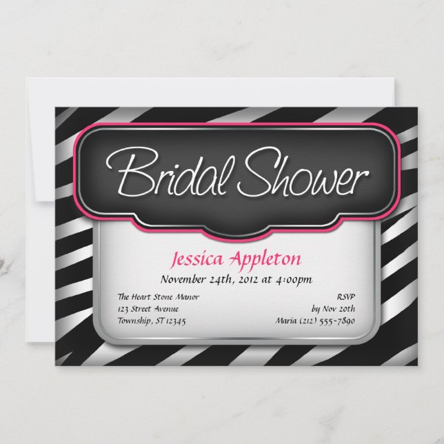 Unique Zebra Print Bridal Shower Invitations (Front)