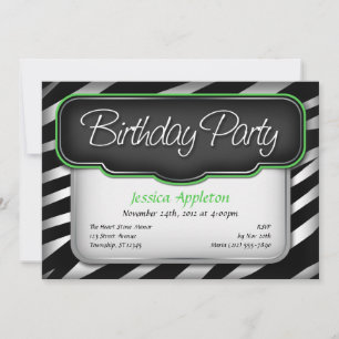 Unique Zebra Print Green Birthday Invitations