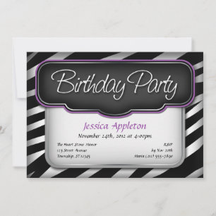 Unique Zebra Print Purple Birthday Invitations