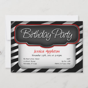 Unique Zebra Print Red Birthday Invitations