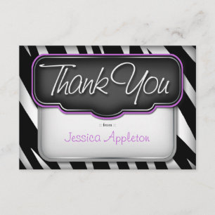 Unique Zebra Print "Thank you" Flat Card