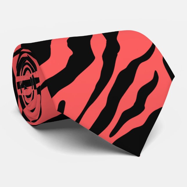 Unique Zebra, Red and Black Striped Pattern Tie (Rolled)