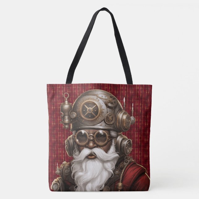 Uniquely Black Steampunk Santa Large Shoulder Tote Bag (Front)