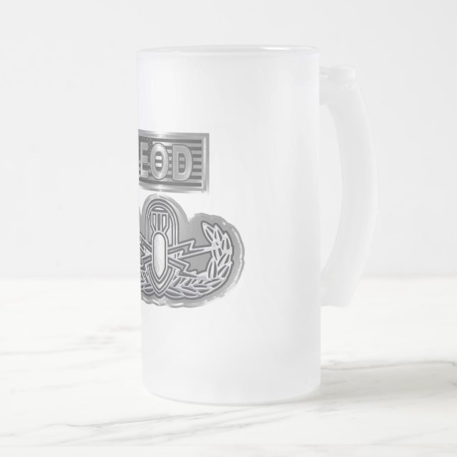 Uniquely Designed Commemorative EOD Frosted Glass Beer Mug (Front Right)