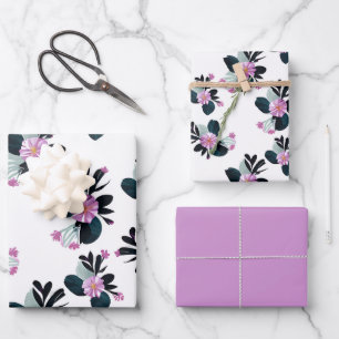 Uniquely purple flowers wrapping paper sheet