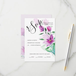 Uniqueness Of Violet Pink Watercolor Art Flowers RSVP Card