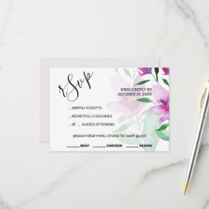 Uniqueness Of Violet Pink Watercolor Art Flowers RSVP Card