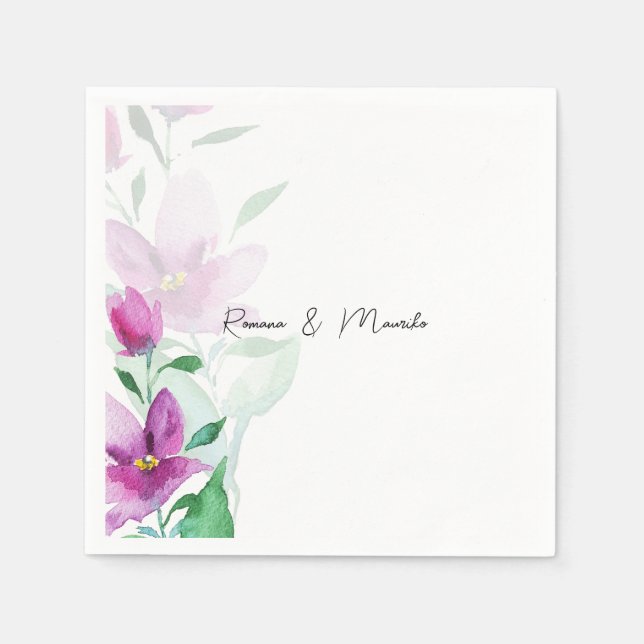 Uniqueness Of Violet Watercolor Art Flowers Napkin (Front)