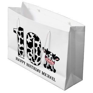 unisex 10th kids Birthday farm cow  Large Gift Bag