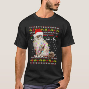 Unisex Adults Black  Small Cat Lovers Christmas Li T-Shirt